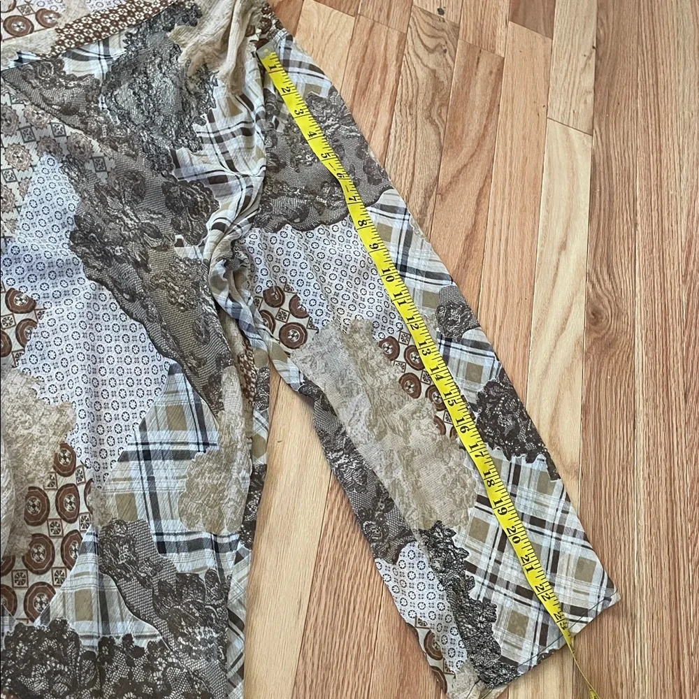 Susan Graver Top Womens 2x Brown Patchwork Print Button Up Boho Coastal Casual - Picture 7 of 10